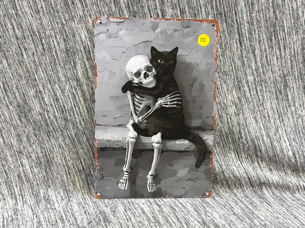 CAT AND SKELETON SIGN