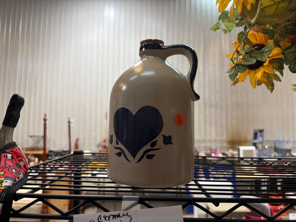 BLUE HEART CERAMIC CROCK