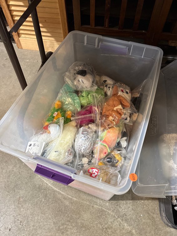 PLASTIC TOTE FULL OF BEANIE BABIES