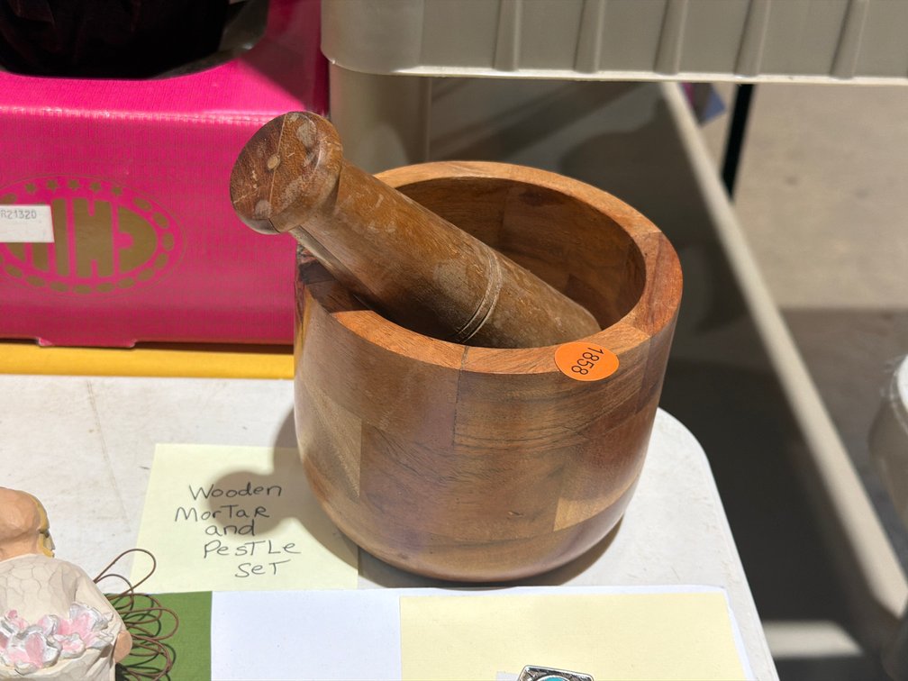 WOODEN MOTAR AND PESTLE