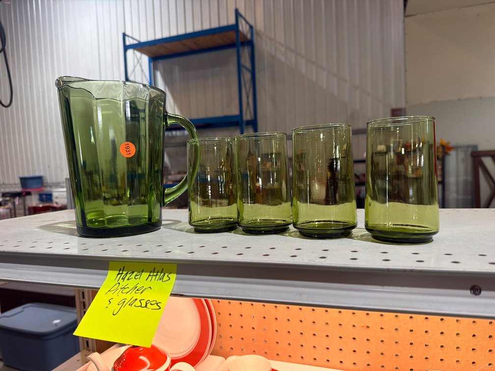 HAZEL ATLAS PITCHER AND GLASSES