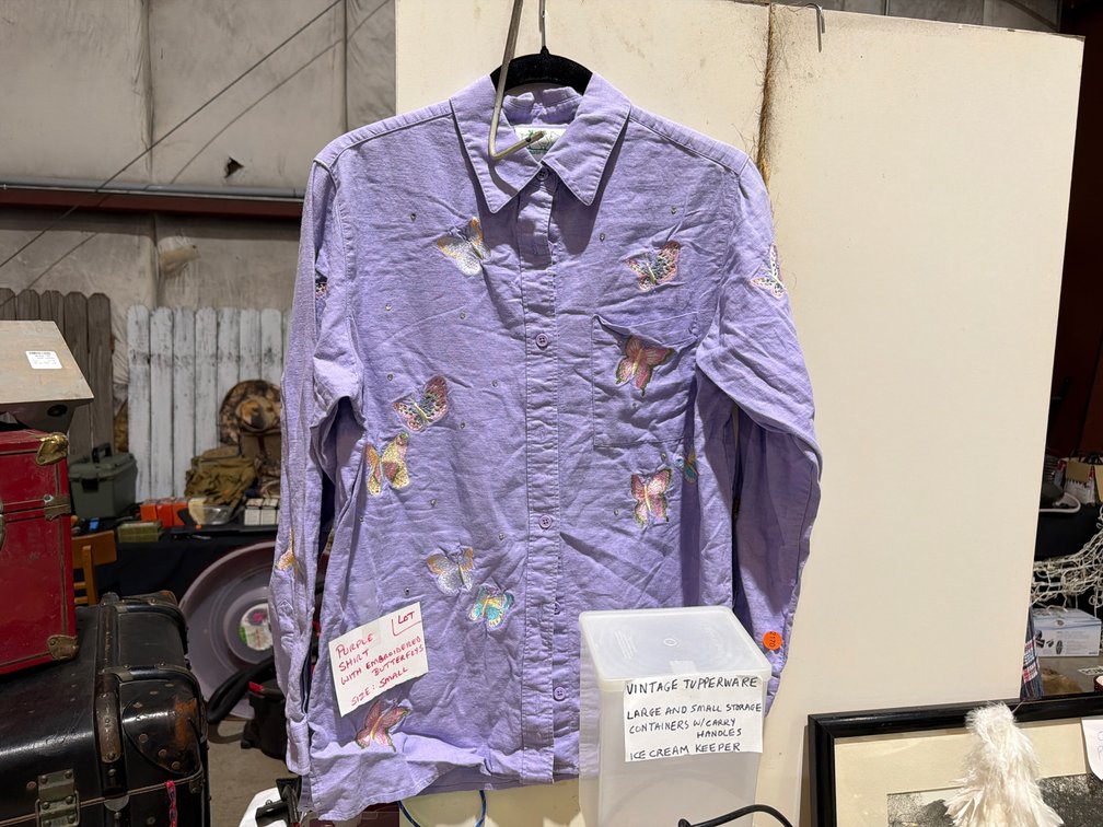 PURPLE SHIRT W/ EMBROIDERED BUTTERFLIES