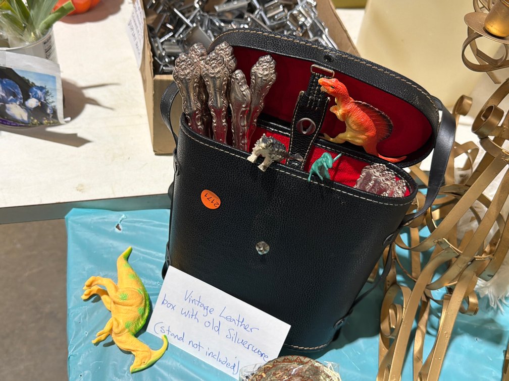 CASE W/ SILVERPLATED FLATWARE, DINOSAUR TOYS