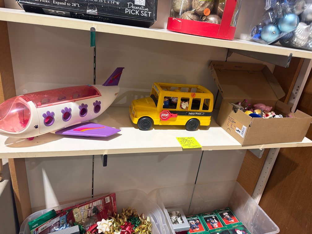 LITTLEST PET SHOP AIRPLANE, FISHER PRICE BUS, AND SMALL TOYS