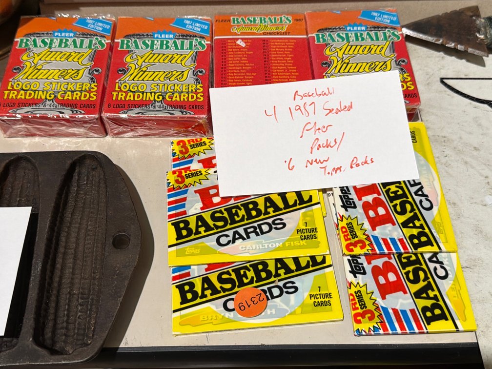 (4) 1987 SEALED BASEBALL FLEER PACKS, (6) NEW TOPPS PACKS