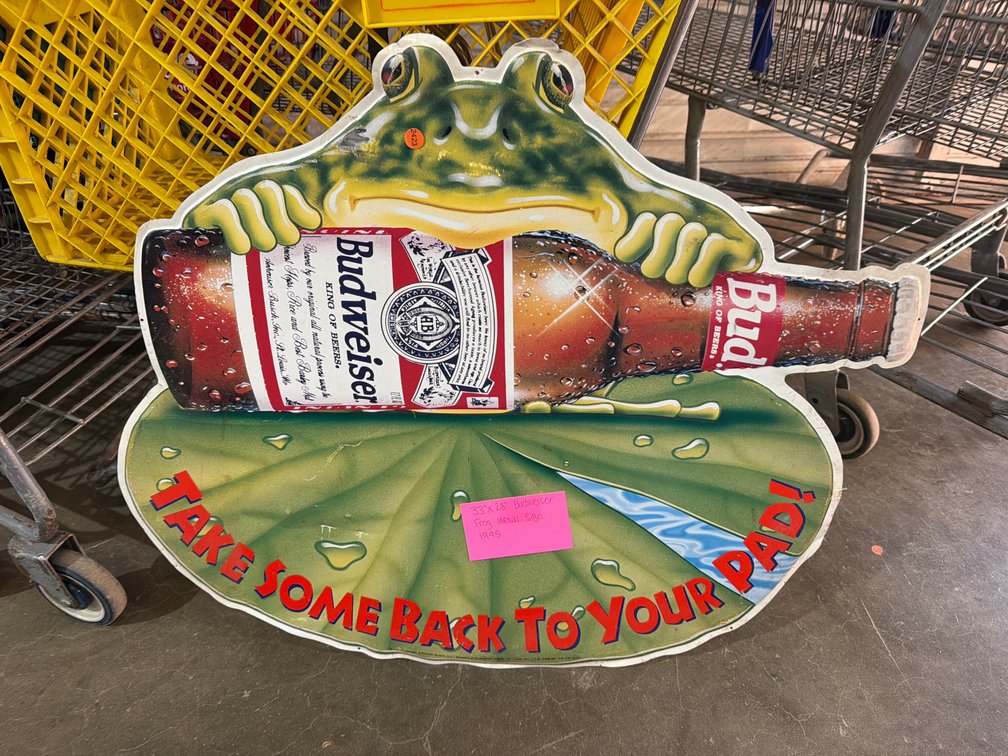 BUDWEISER METAL FROG SIGN 33”X28”