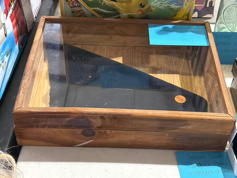 WOODEN GLASS SHOWCASE 15”X12”X4”