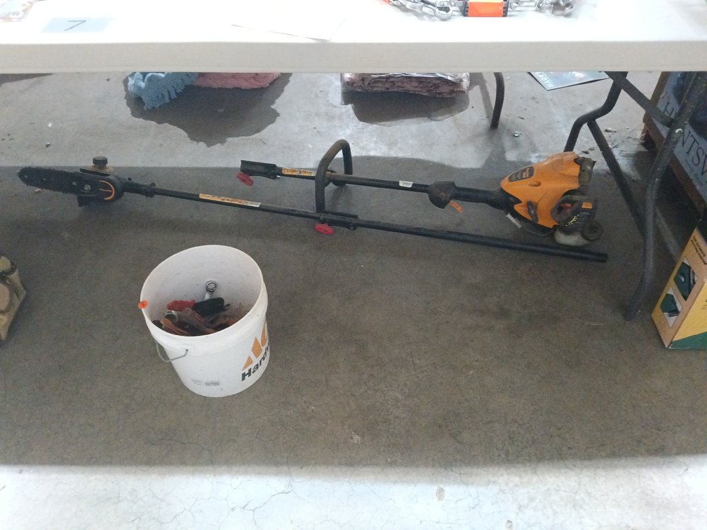 BUCKET OF TOOLS AND POULAN PRO HEDGE TRIMMER