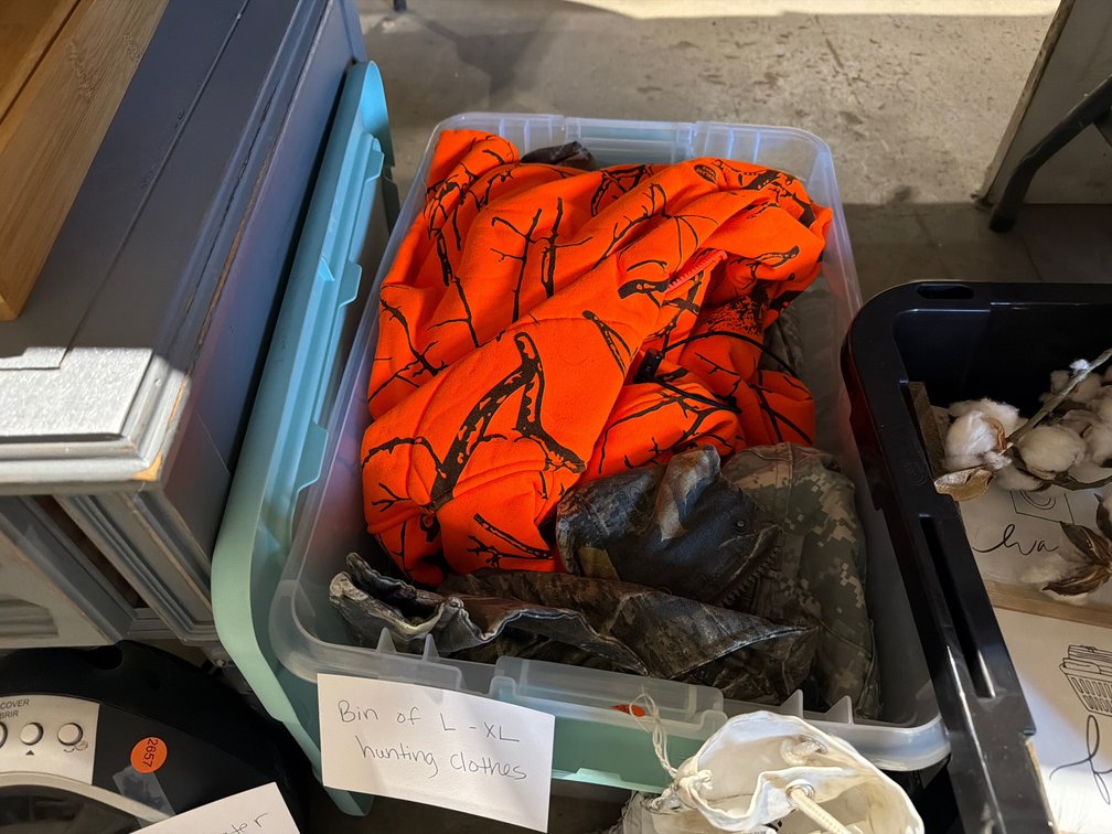 BIN OF L-XL HUNTING CLOTHES