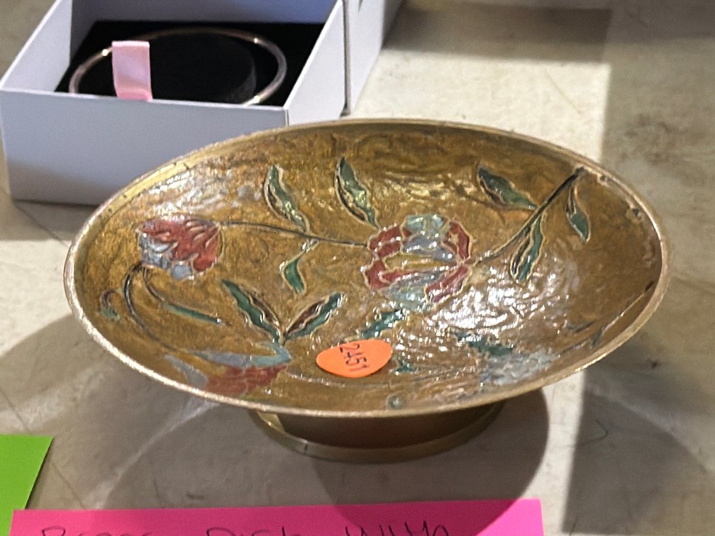 BRASS DISH WITH ENAMEL ARTWORK