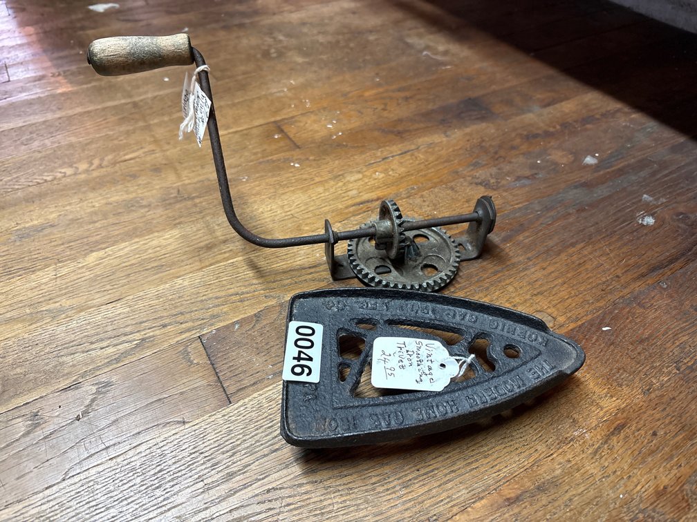 VINTAGE SAD IRON TRIVIT & CAST IRON CAN OPENER