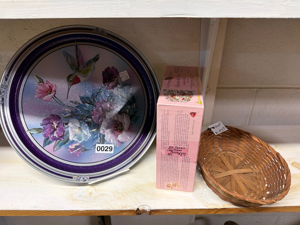 FLORAL METAL TRAY, BASKET, CHERUBS & ROSES PUZZLE