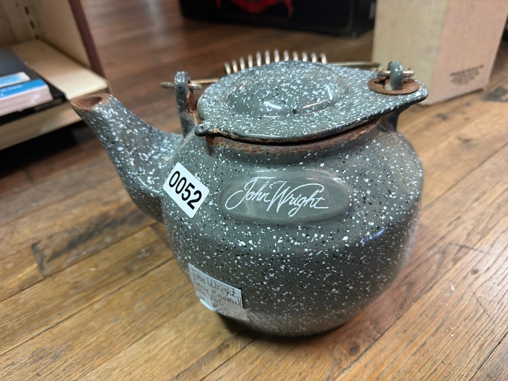 GREY ENAMEL CAST IRON TEA KETTLE