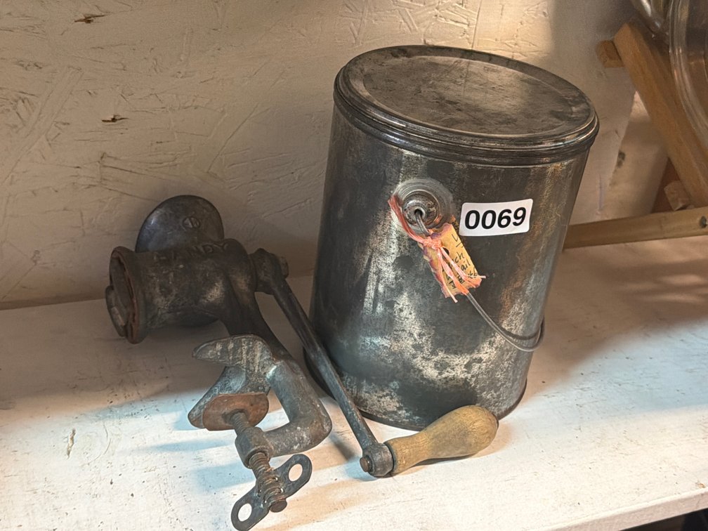 VINTAGE HANDY GRINDER , AND VINTAGE LUNCH BUCKET