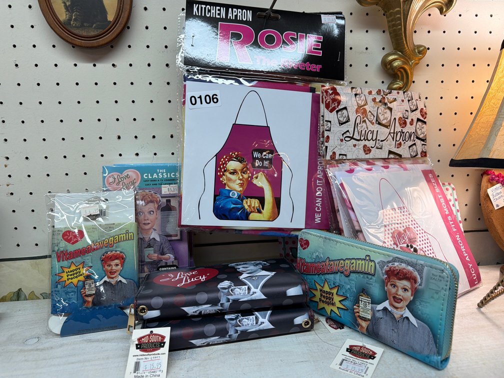 I LOVE LUC WALLETS, ROSIE RIVETER APRONS, ETC.