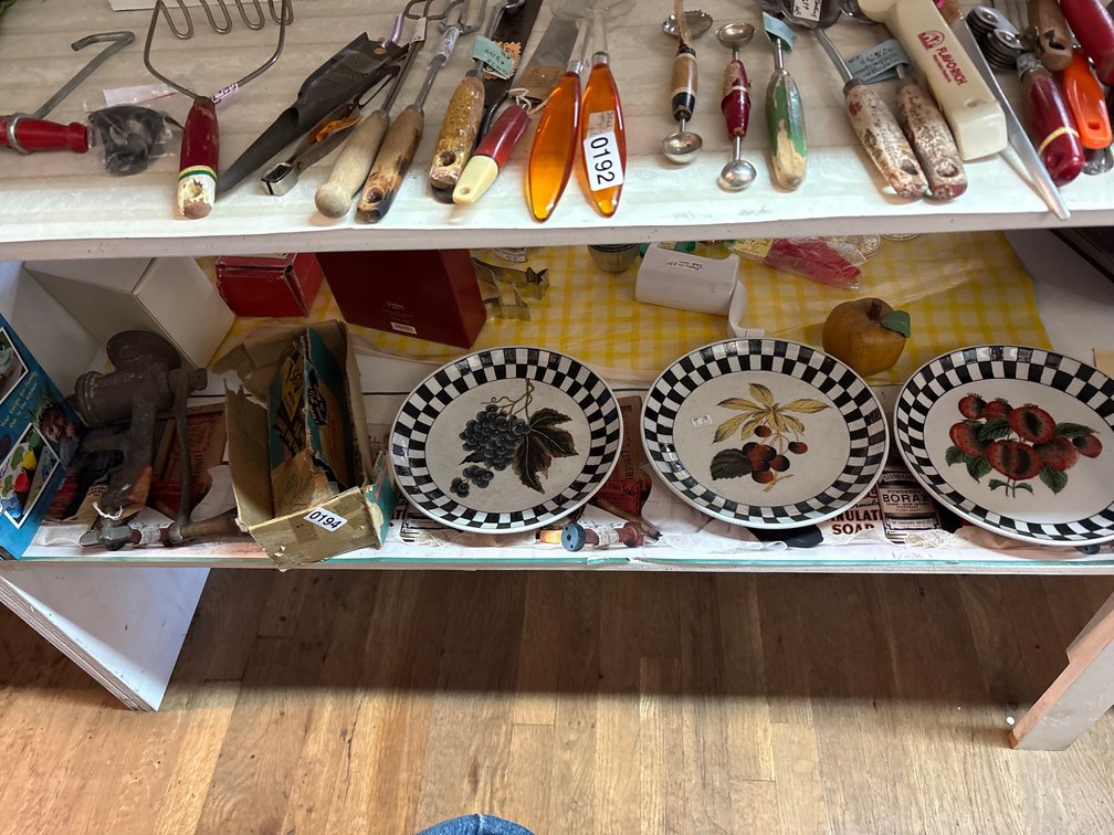 (3) DECOR PLATES, MEAT GRINDER, ETC.