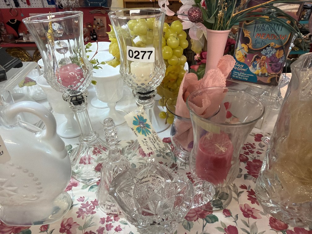 CRYSTAL CANDLE HOLDERS, CRYSTAL BELL, CREAMER