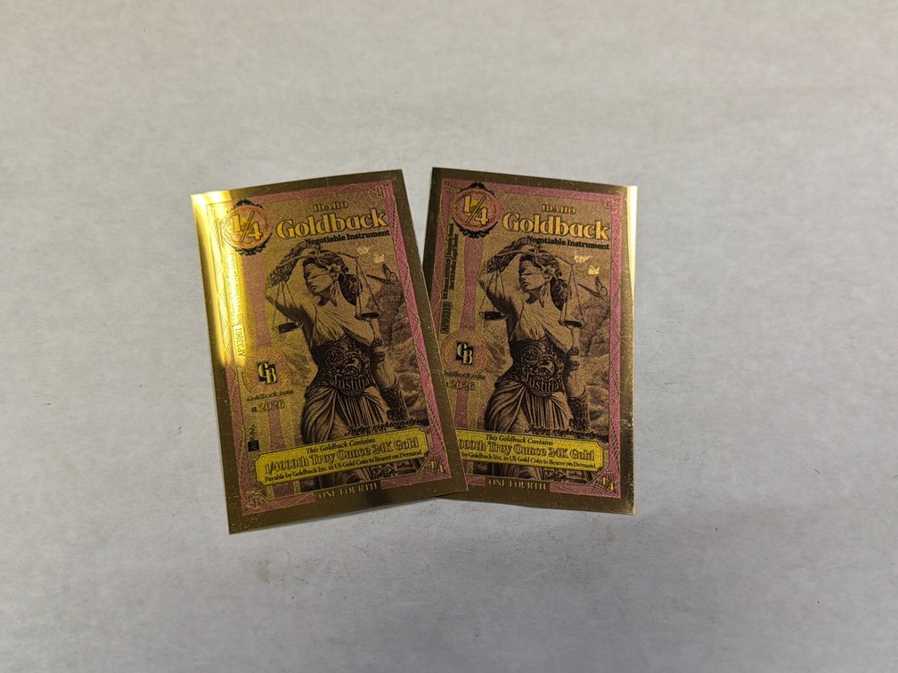 (2) 1/4 GOLDBACKS- 1/4000 TROY OZ 24K GOLD