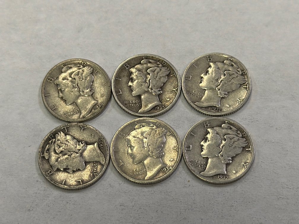 (6) 1930’S MERCURY DIMES