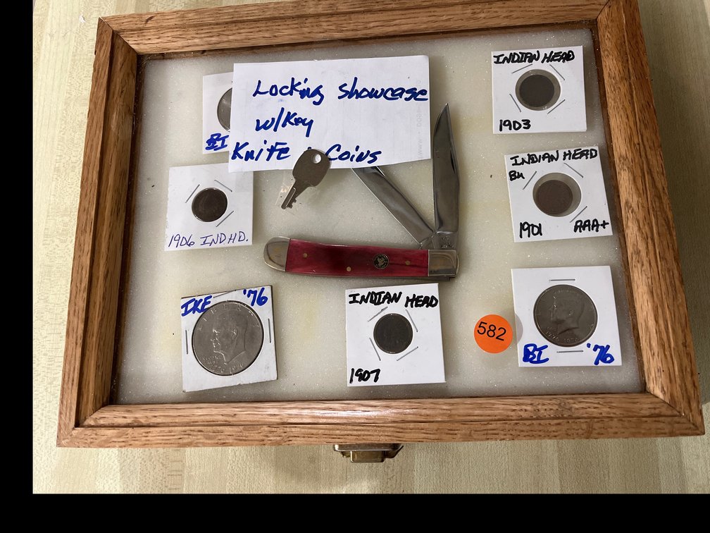 LOCKING SHOWCASE WITH KEY AND CONTENTS