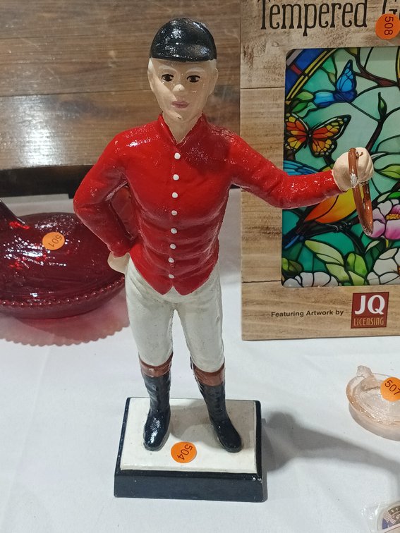 14" RED JOCKEY STATUE
