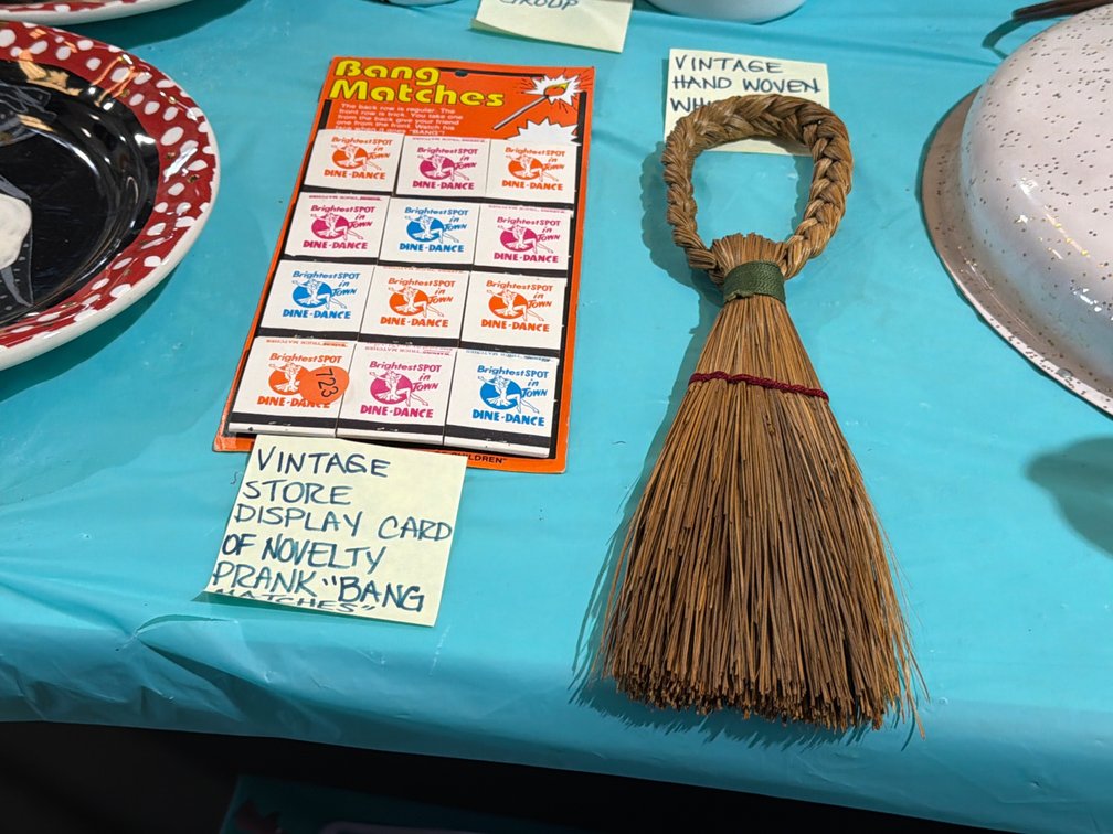 VINTAGE HAND WOVEN BROOM AND MATCHES