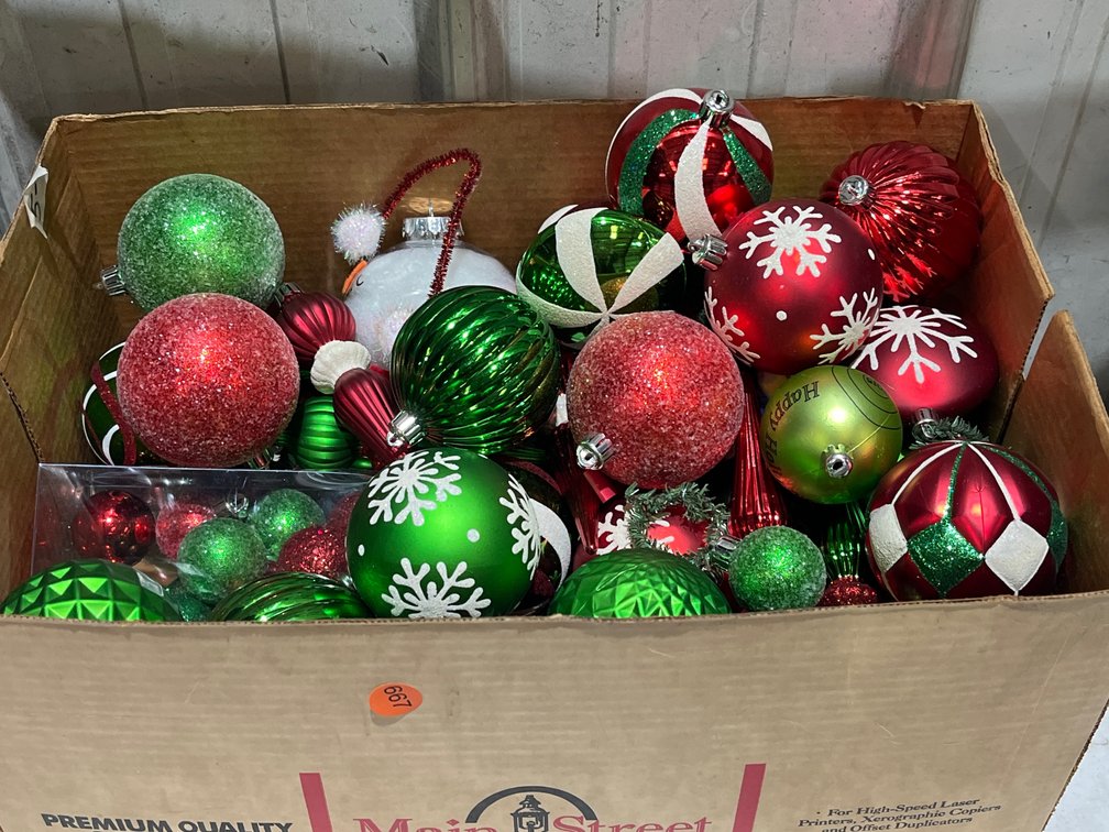 BOX OF SHATTERPROOF ORNAMENTS