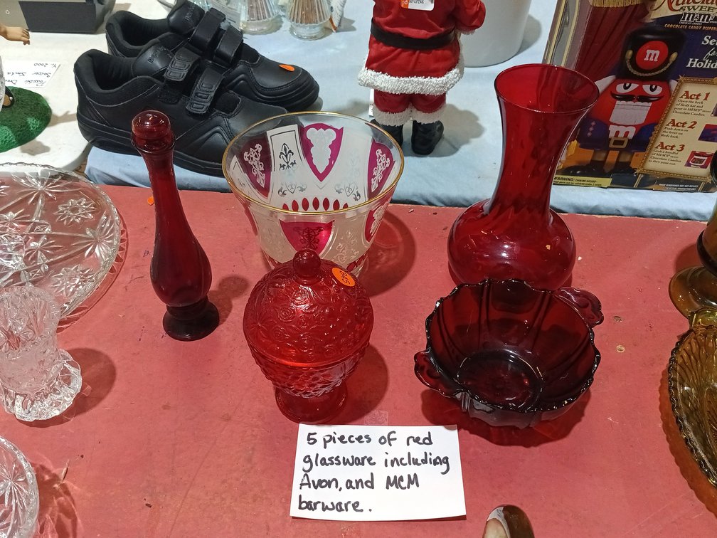 (5) PIECES OF RED GLASSWARE