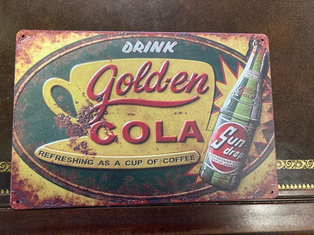 Metal Golden Cola Sundrop Sign