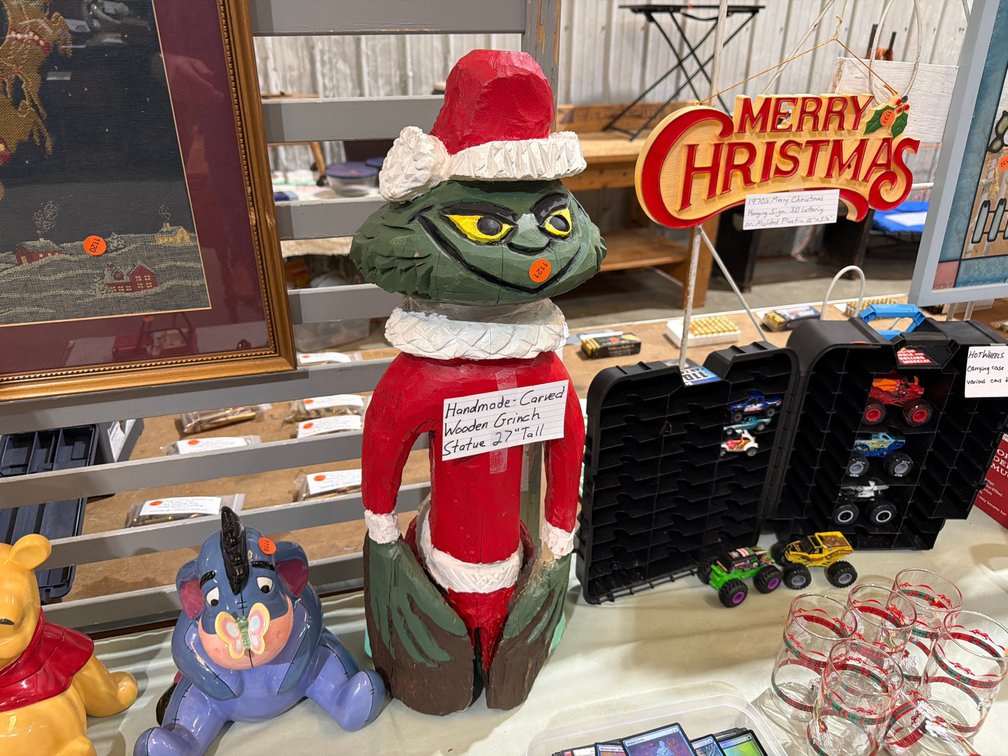 HANDMADE CARVED WOODEN GRINCH STATUE