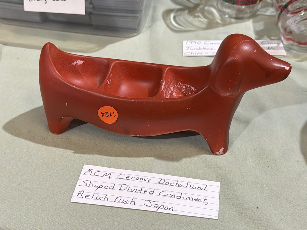 MCM CERAMIC DACHSHUND SHAPED DIVIDED CONDIMENT, RELISH DISH