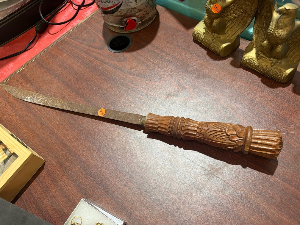 28” CARVED WOOD HANDLED KNIFE