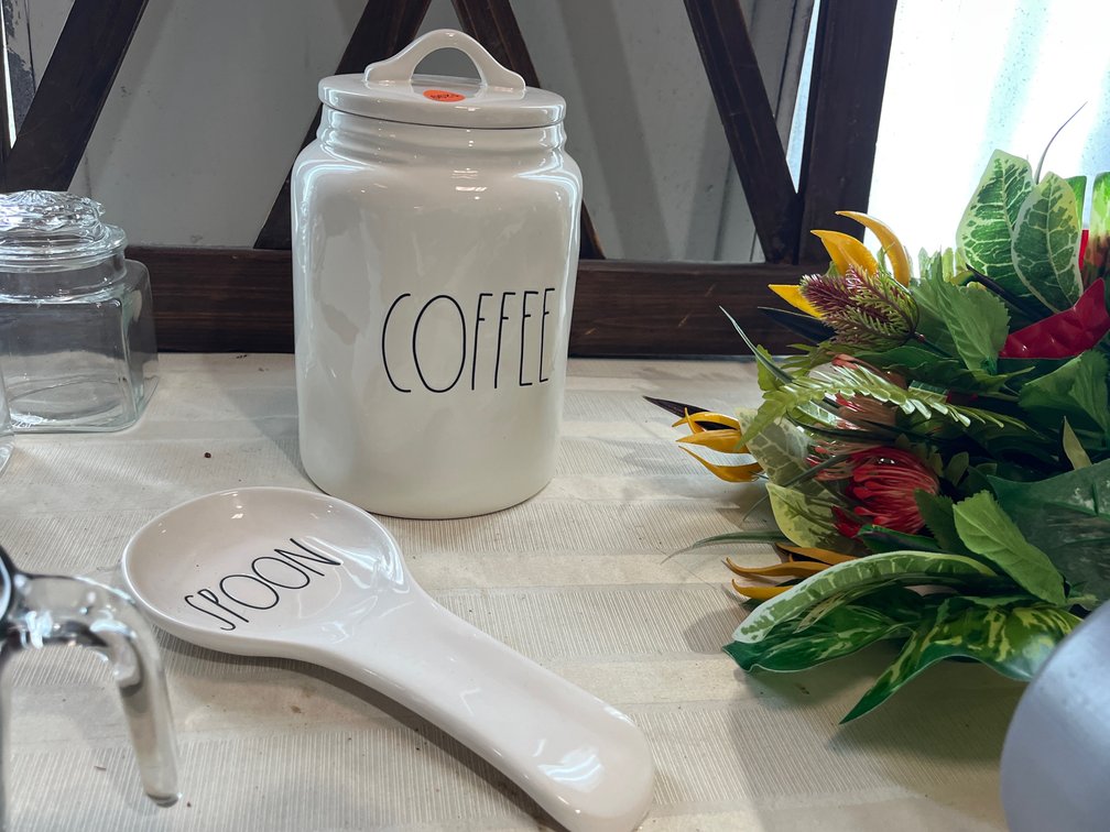 RAE DUNN SPOON REST AND COFFEE CANISTER