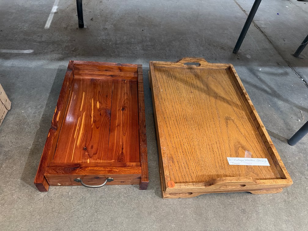 (2) VINTAGE WOODEN SERVING TRAYS