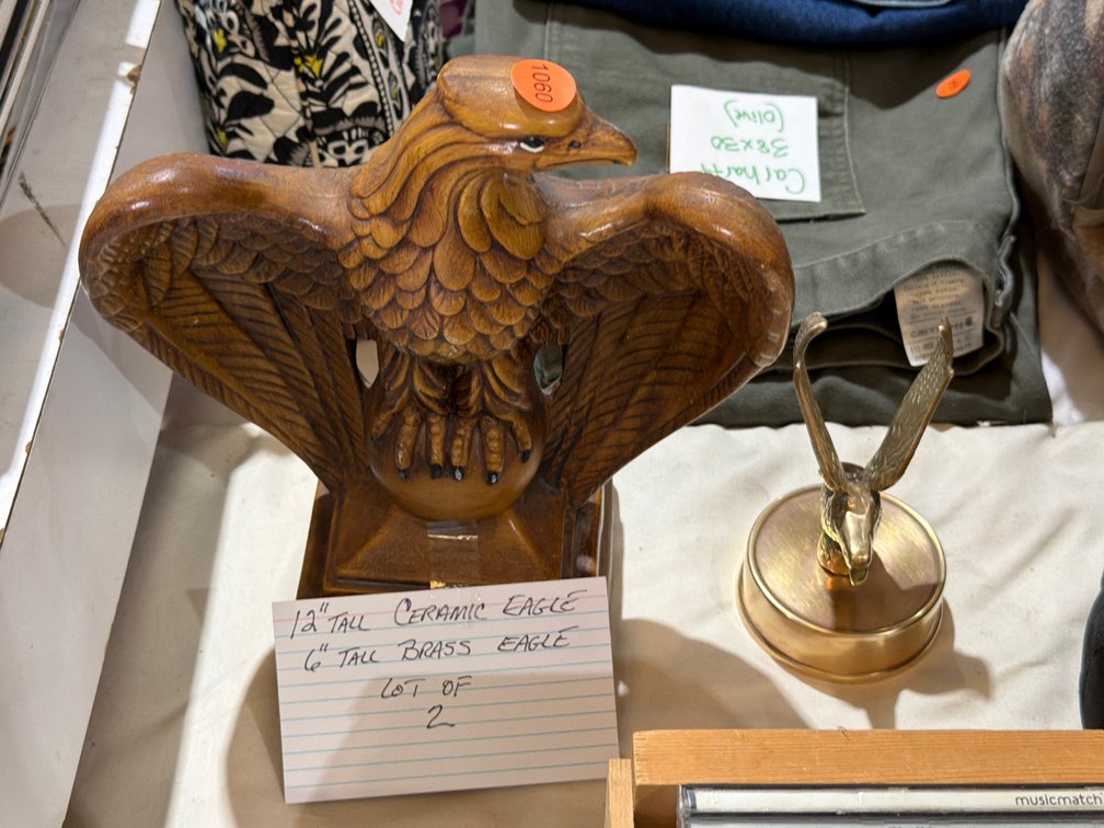 12” CERAMIC EAGLE AND 6” BRASS EAGLE