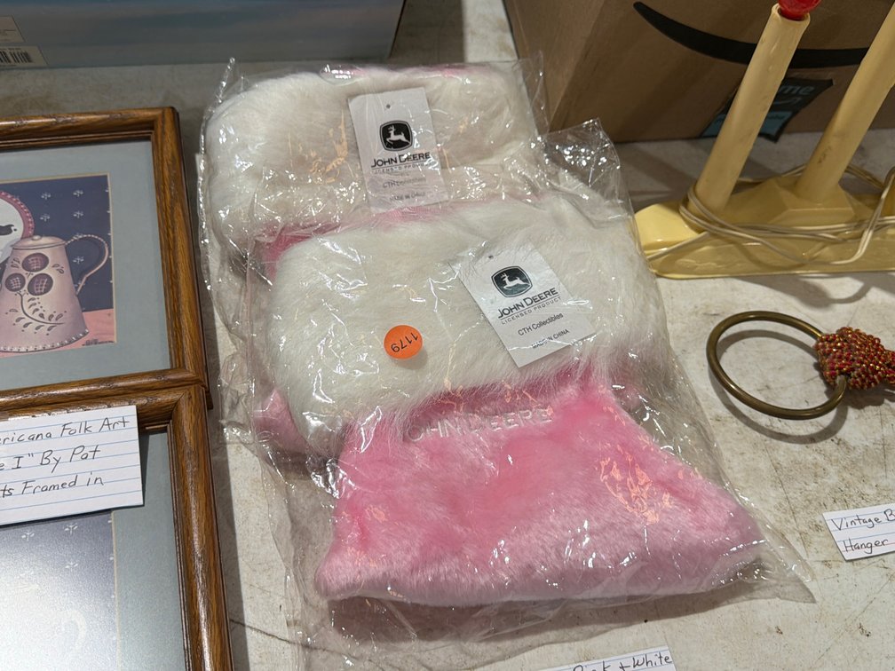 (2) JOHN DEERE PINK & WHITE PLUSH HOLIDAY STOCKING