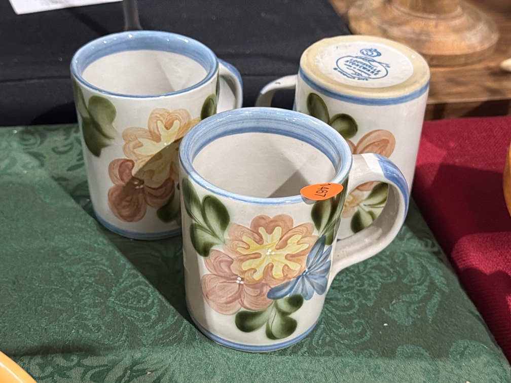 (3) LOUISVILLE STONEWARE FLORAL MUGS