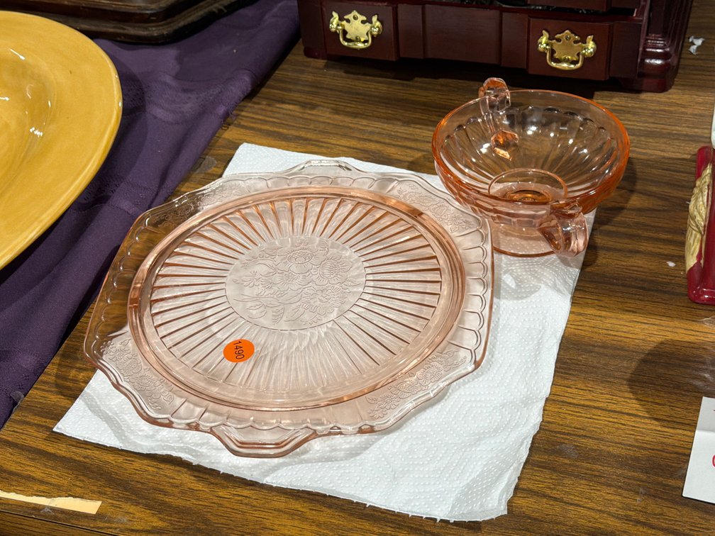 PINK DEPRESSION GLASS DISH & PLATTER