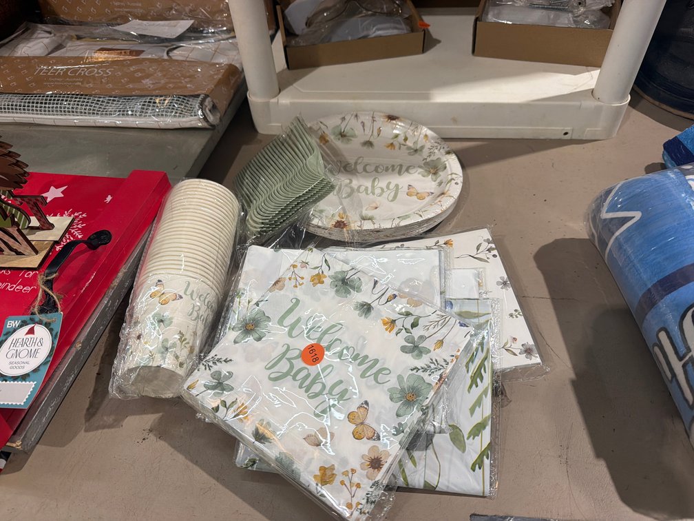 LOT OF BABY SHOWER PLATES, NAPKINS, AND DECOR