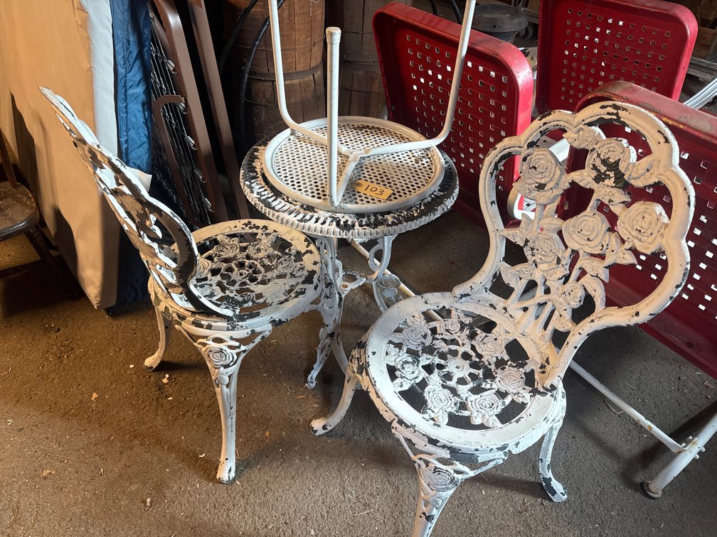 (2) Cast Iron Chairs & Table