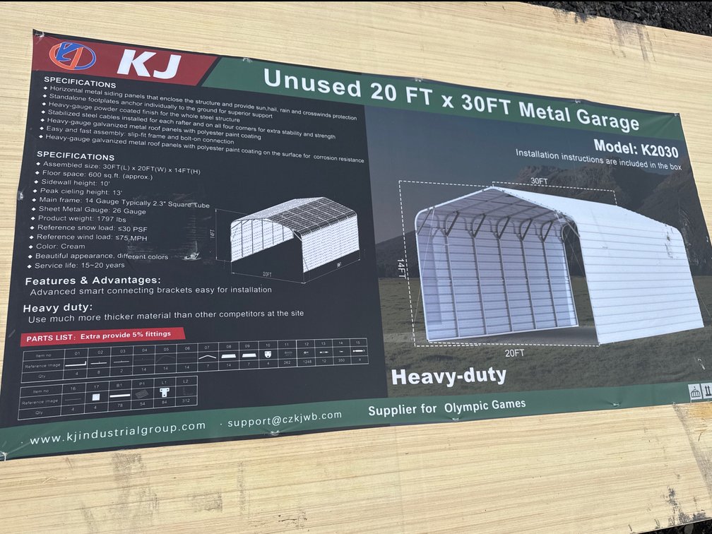 New 20 FT x 30FT Metal Garage