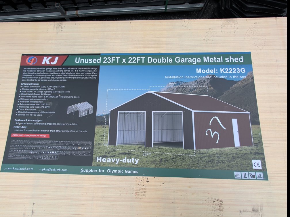 New 23ftx22ft Double Garage Metal Shed