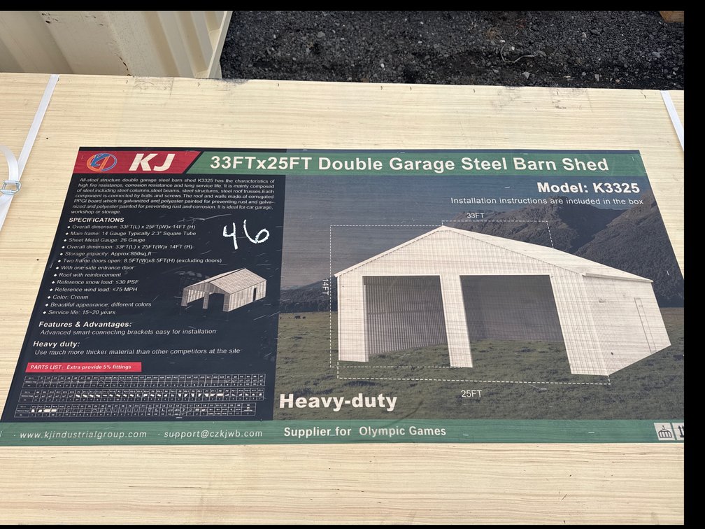 New 33FTx25FT Double Garage Steel Barn