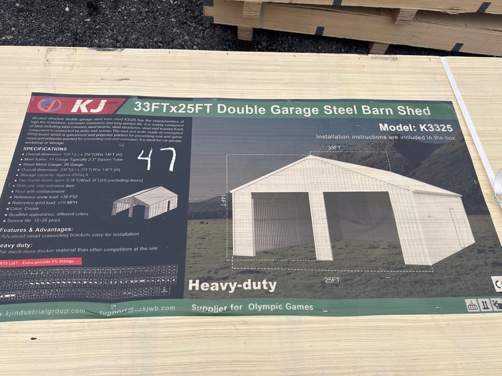 New 33FTx25FT Double Garage Steel Barn