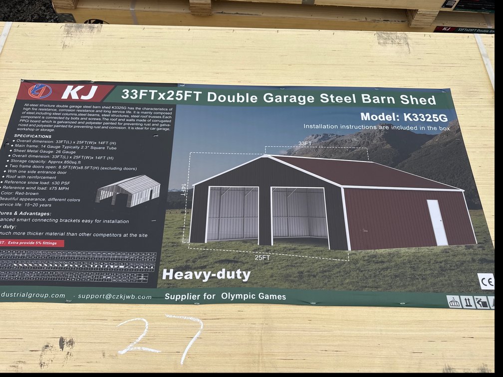New 33FTx25FT Double Garage Steel Barn