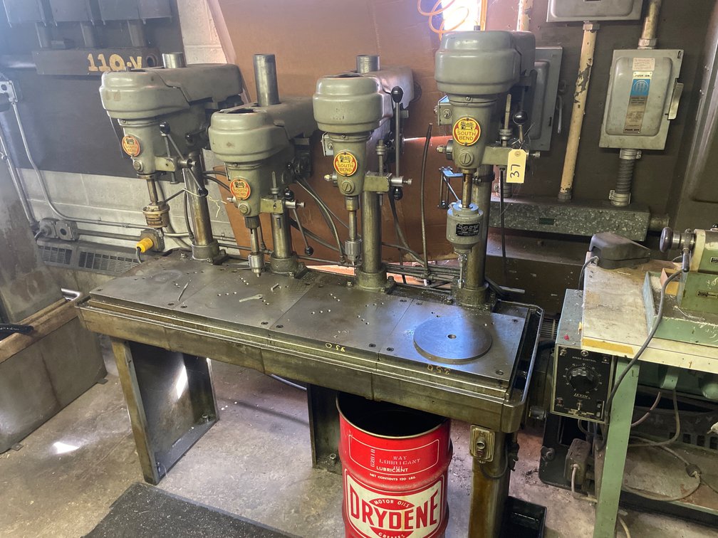 South Bend 4-Head Drill Press Station with Chucks & Tapping Heads