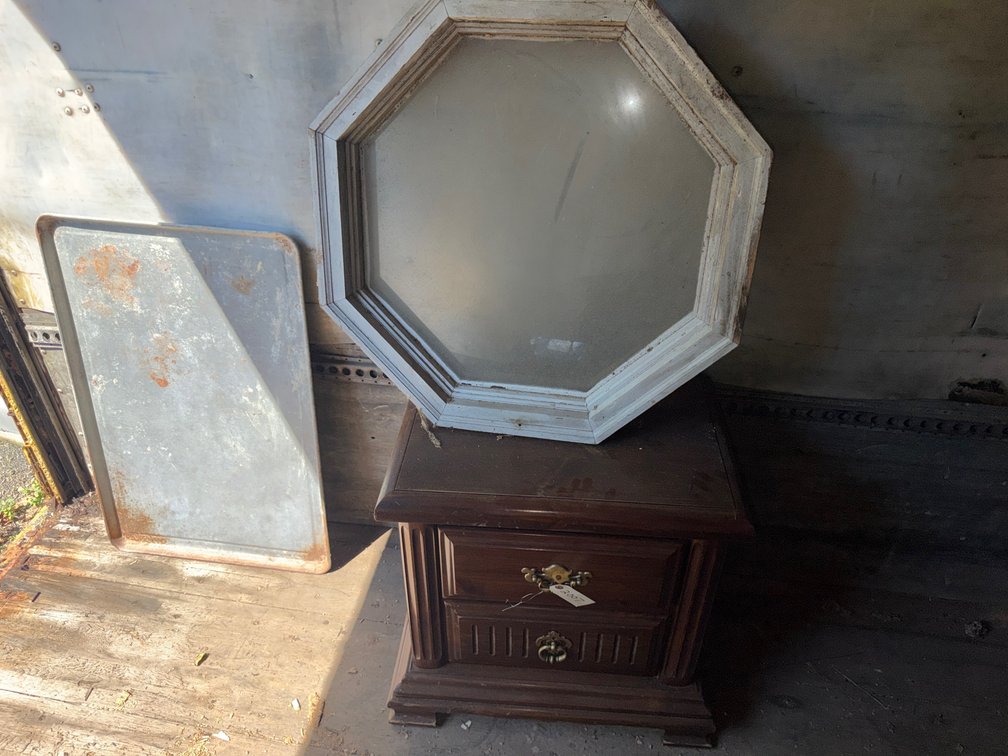Wooden End Table & Mirror