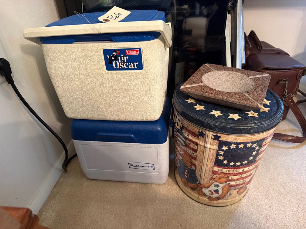 (2) Coolers, Ash Tray, Metal Pail