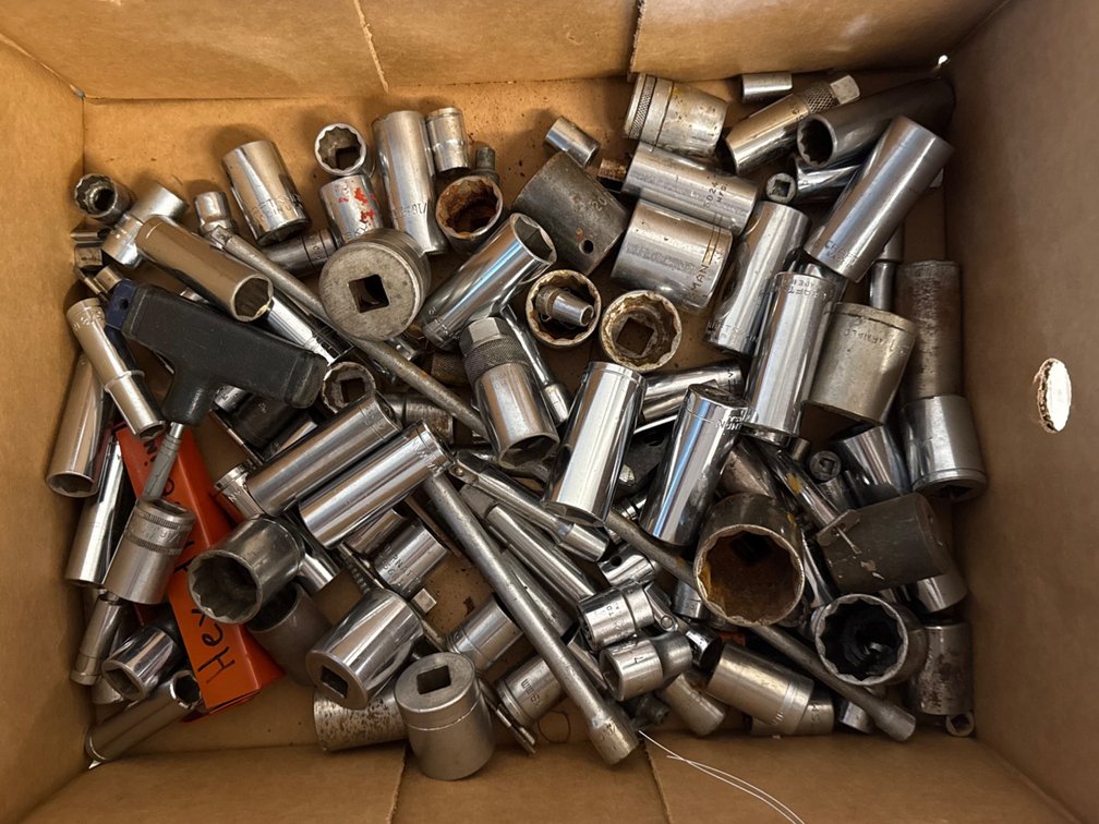 Box Of Socket Wrenches, Drive Tools, And Extensions