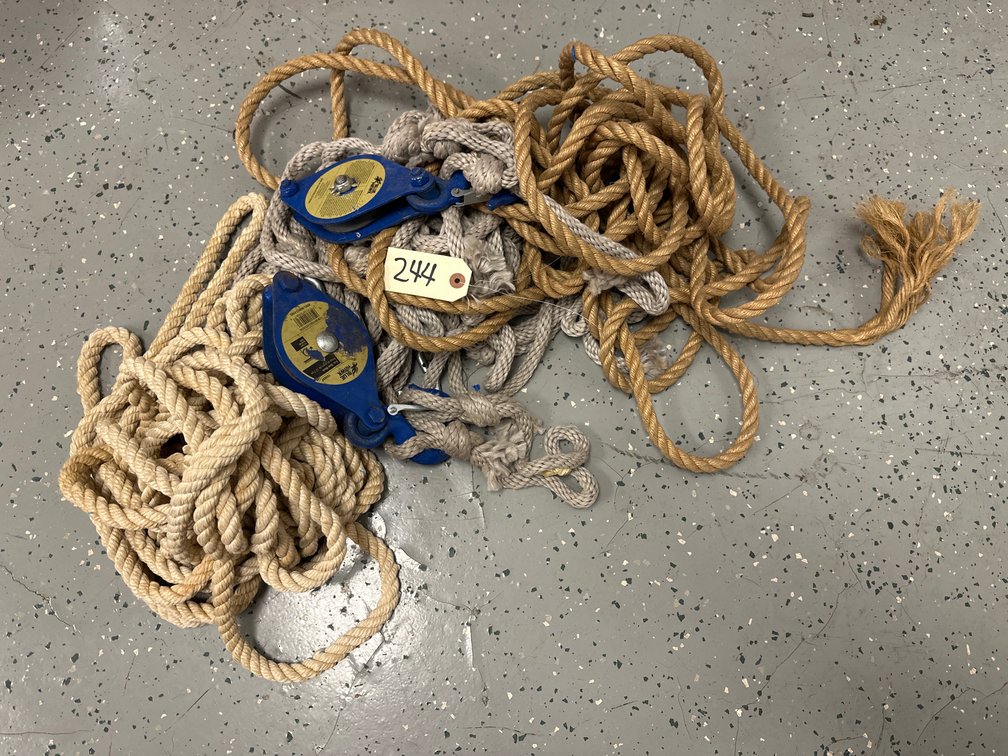 Assorted Rope & (2) Blue Hawk Pulleys